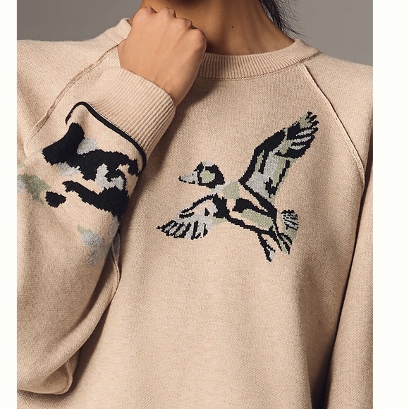 🦆Anthropologie Crewneck Sweater Pilcro Oaklyn Sweatshirt L Novelty Duck NEW - Picture 3 of 15